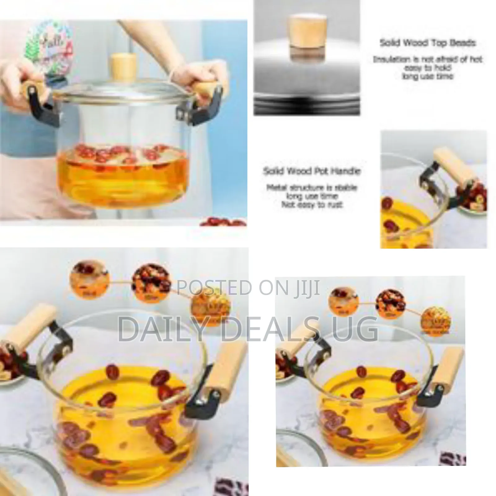 Elegant Clear Heat Resistant Glass Cooking Pot With Lid and Ergonomic