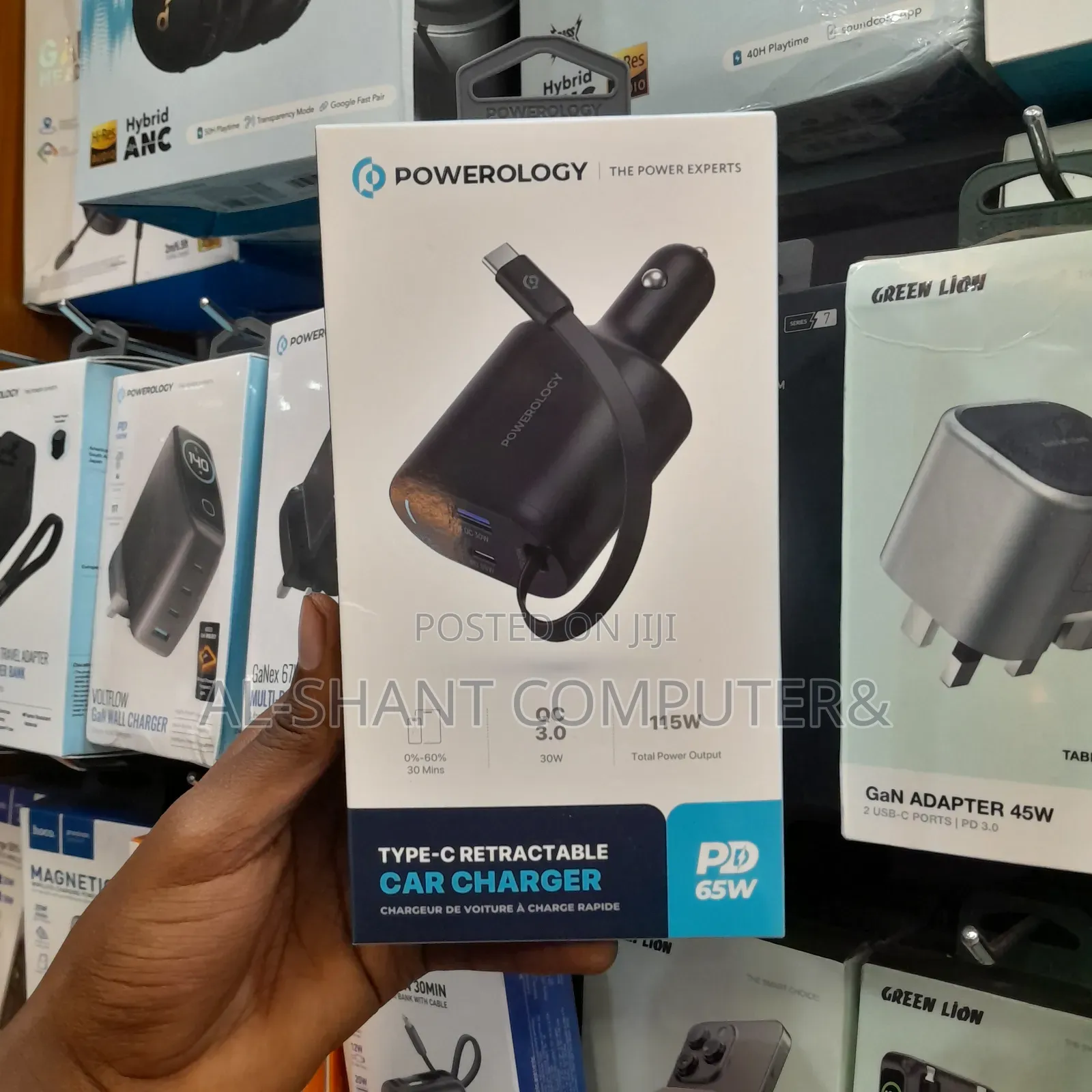 Powerology Type-C Car Charger/65pd Retractable Carcharger