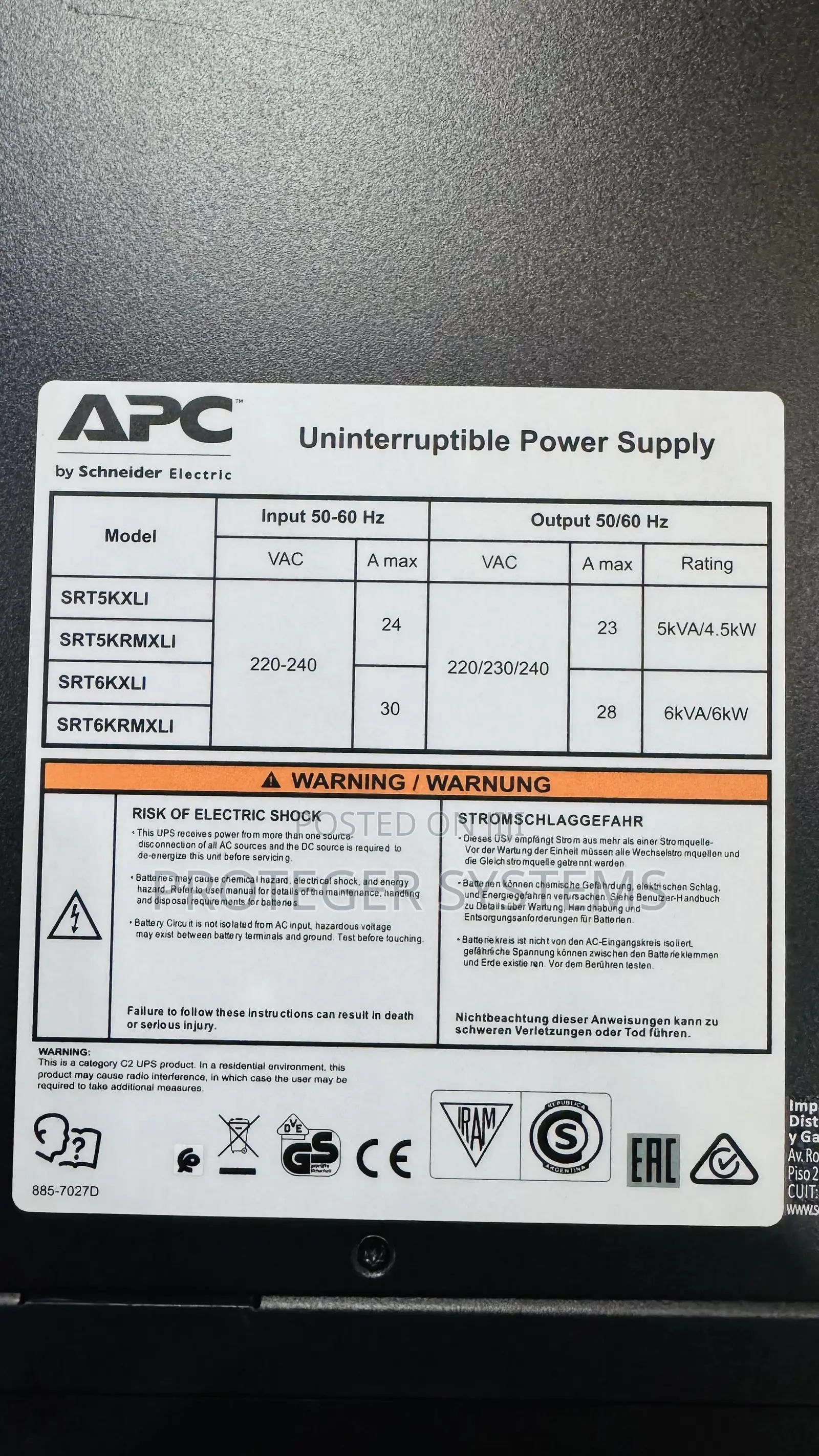 Apc Smart Ups 5kva/5000va Srt5kxli