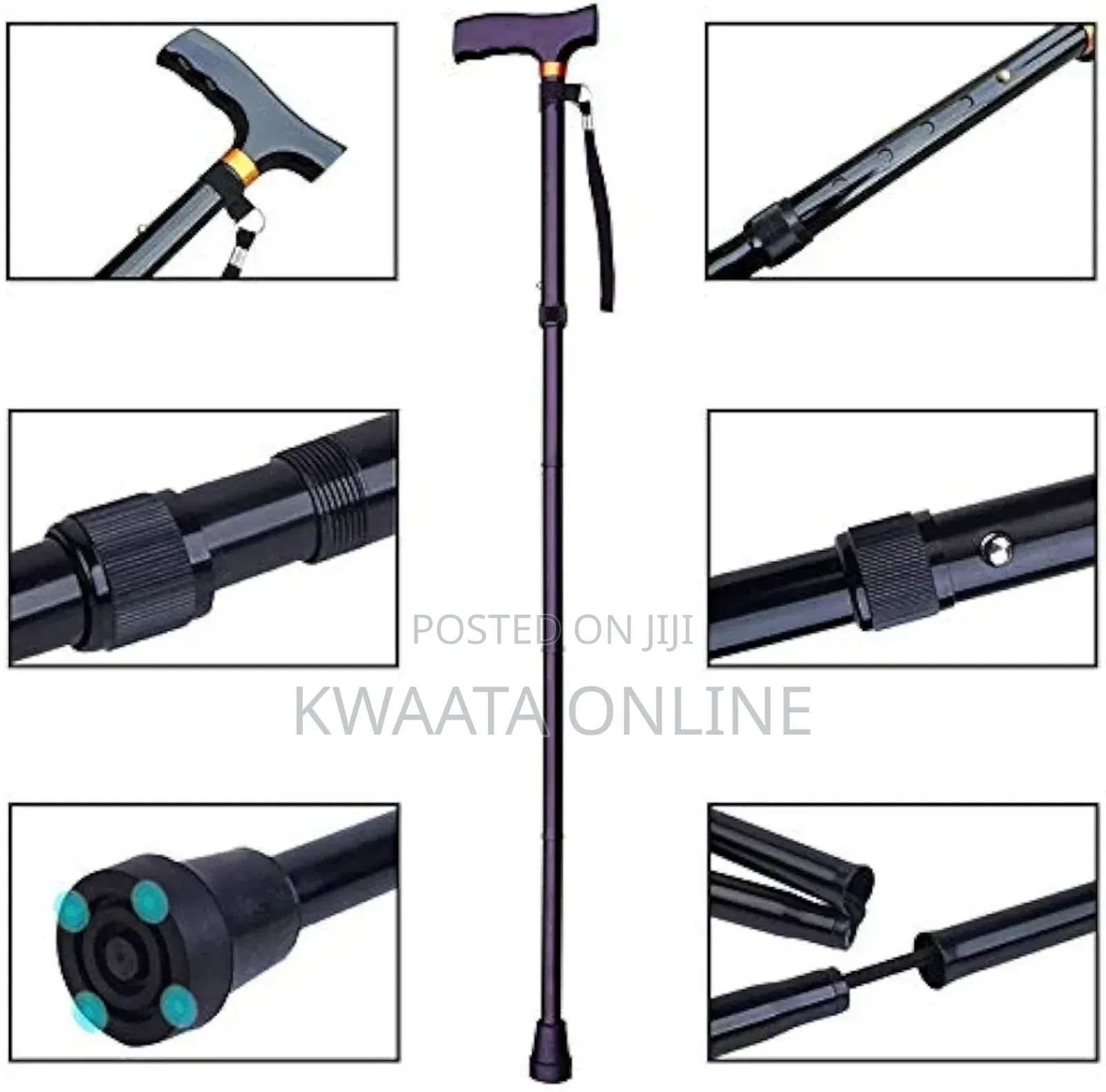 Folding Walking Stick Cane, T Handle Adjustable Height, Non-Slip Base