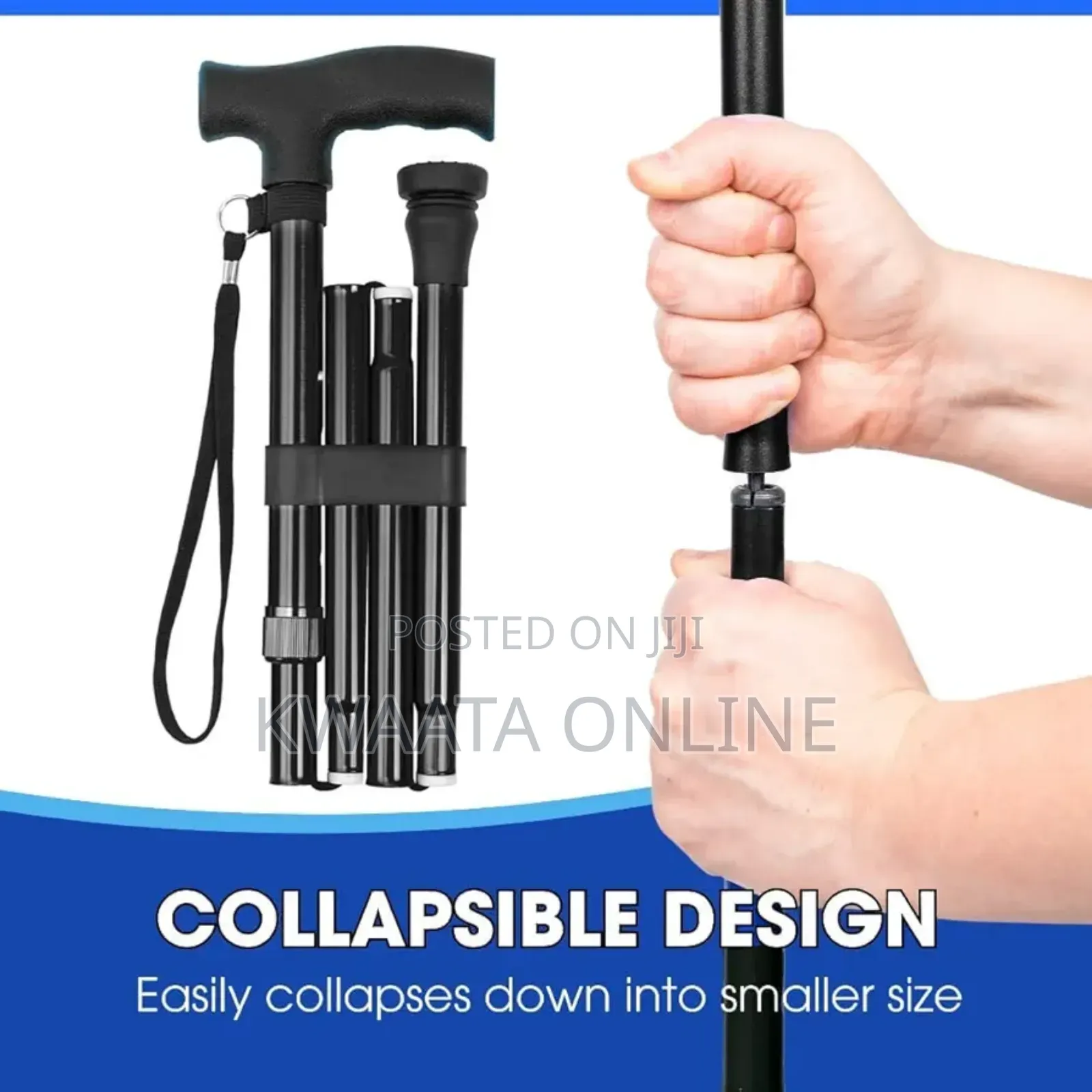 Folding Walking Stick Cane, T Handle Adjustable Height, Non-Slip Base