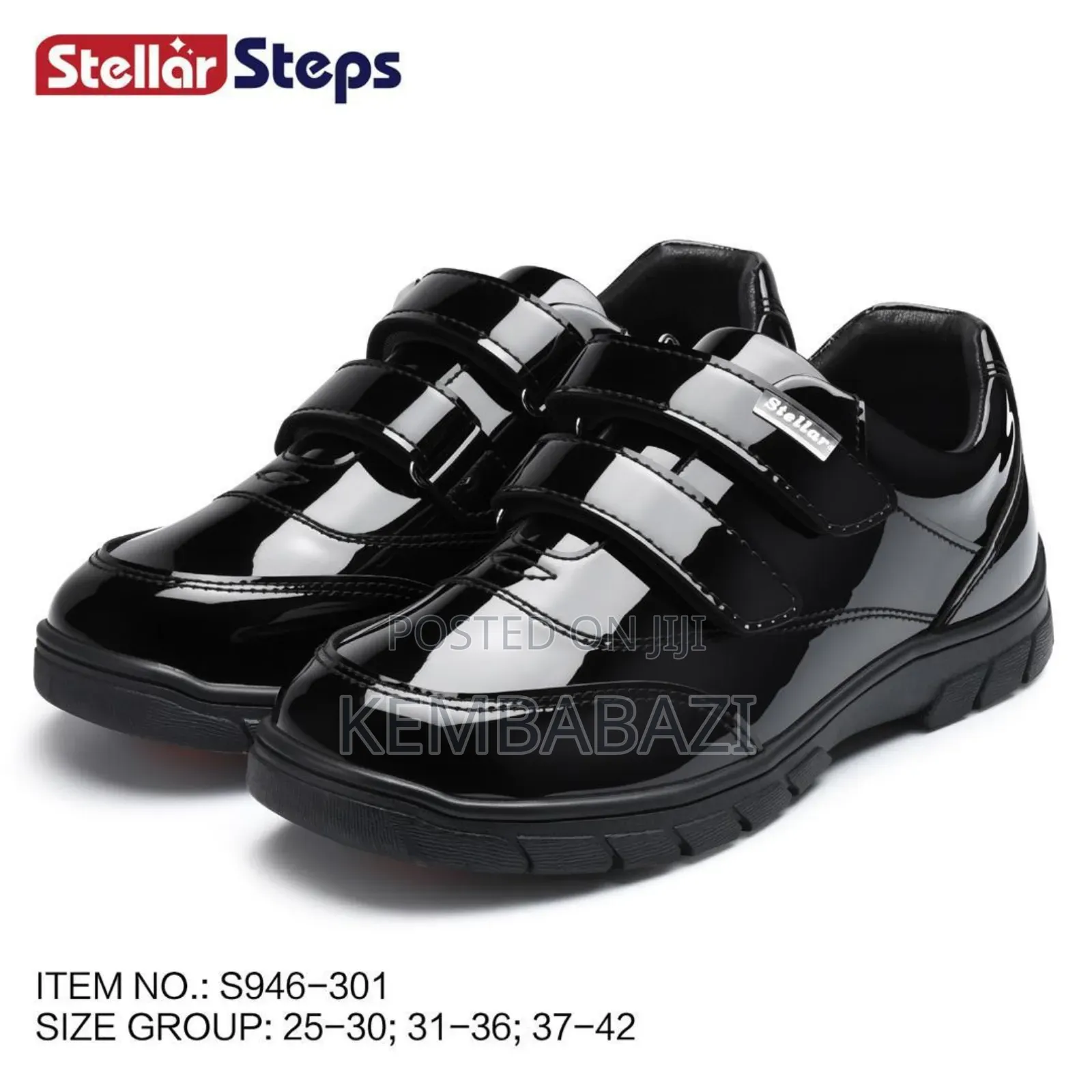 Pair of Stellar Steps Black Patent Leather Mary Jane School Shoes.