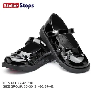 Pair of Stellar Steps Black Patent Leather Mary Jane School Shoes.