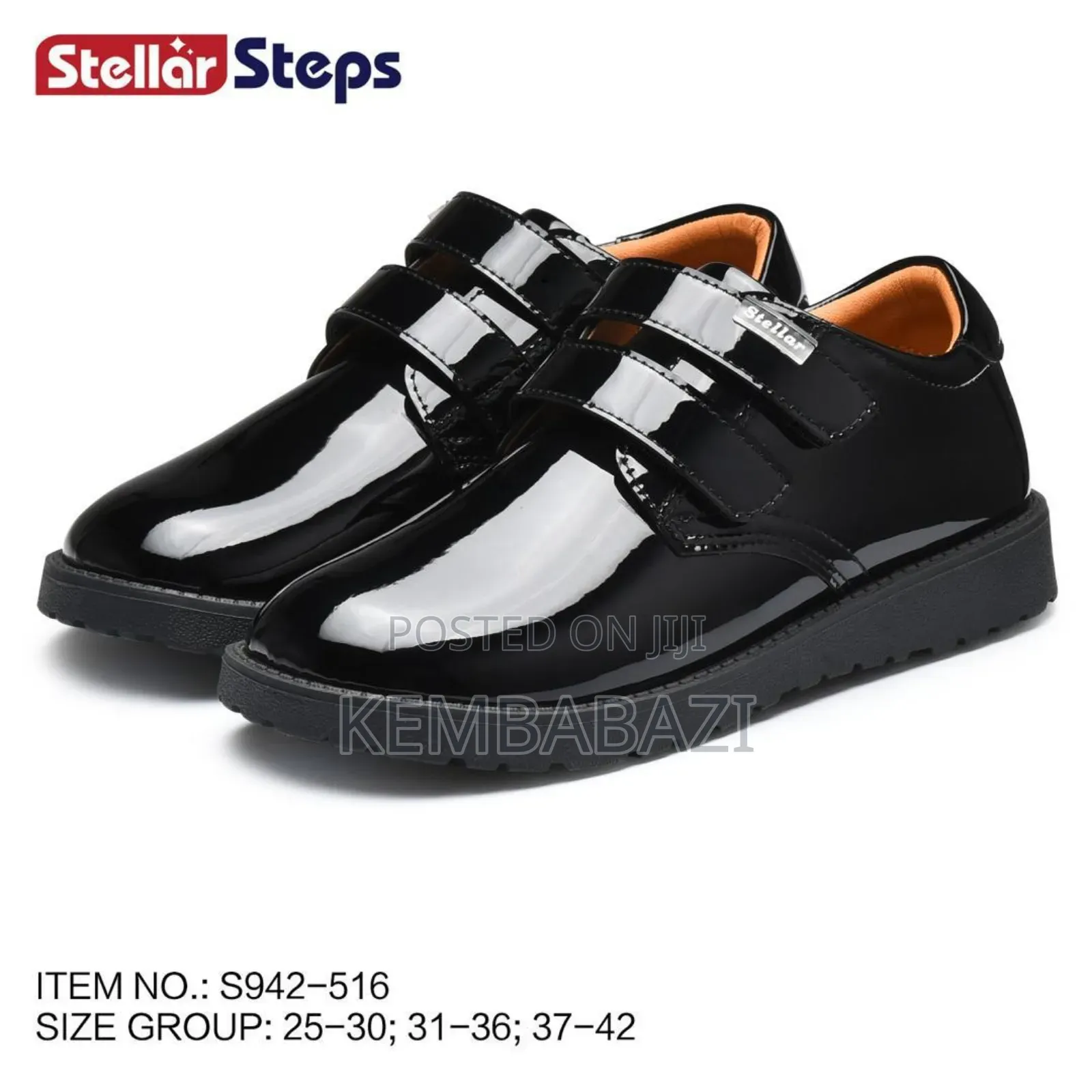 Pair of Stellar Steps Black Patent Leather Mary Jane School Shoes.