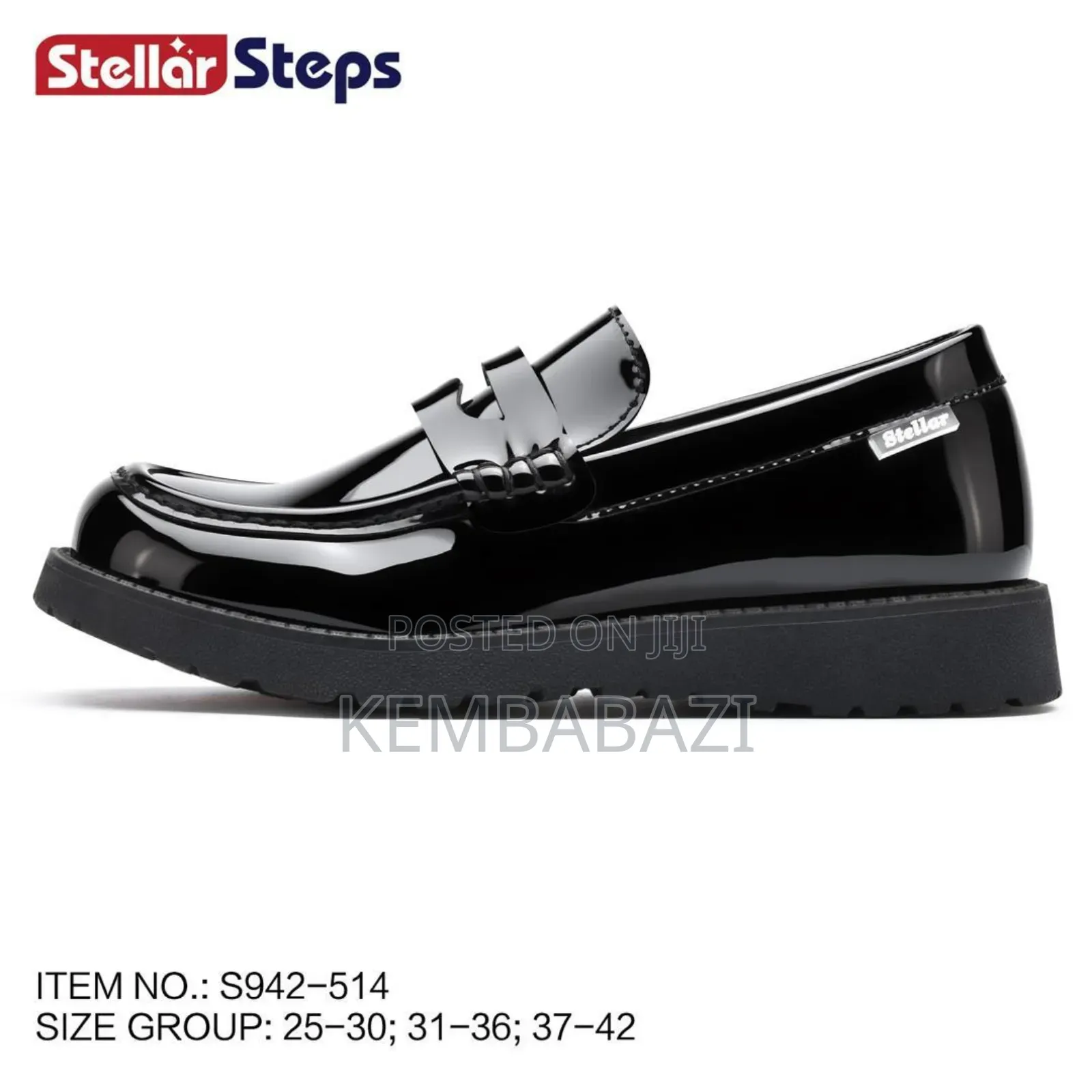 Pair of Stellar Steps Black Patent Leather Mary Jane School Shoes.