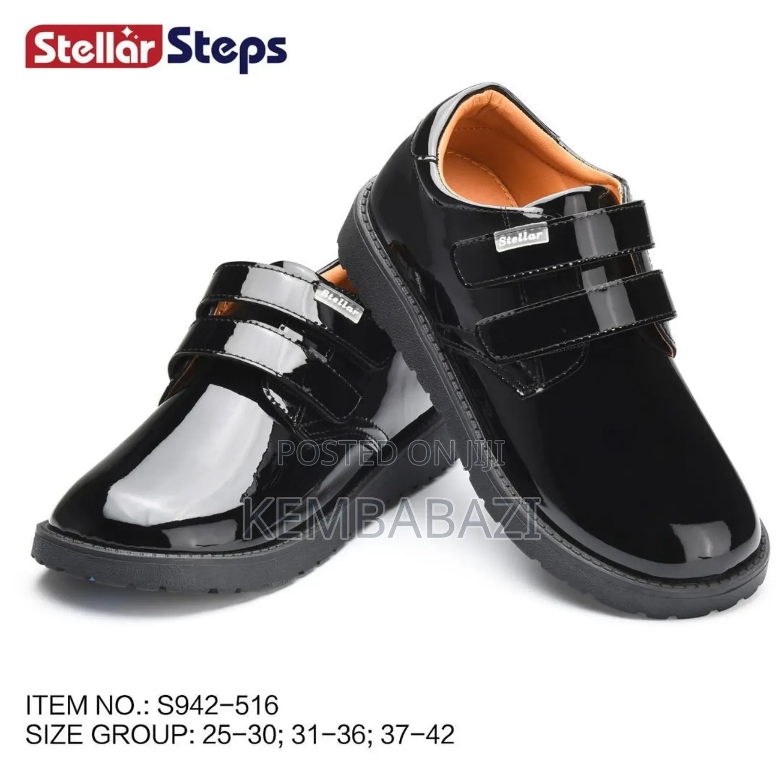 Pair of Stellar Steps Black Patent Leather Mary Jane School Shoes.