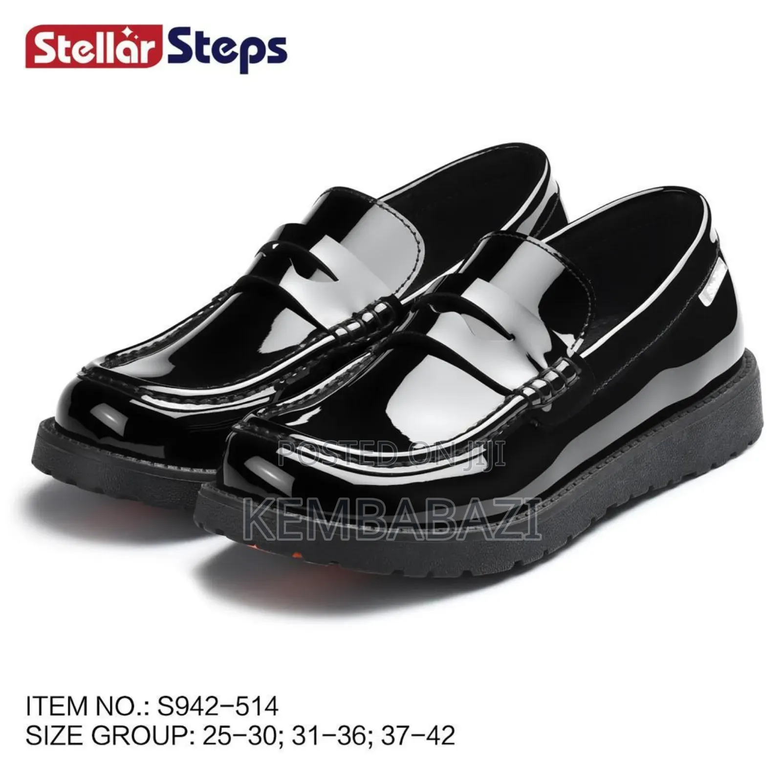 Pair of Stellar Steps Black Patent Leather Mary Jane School Shoes.