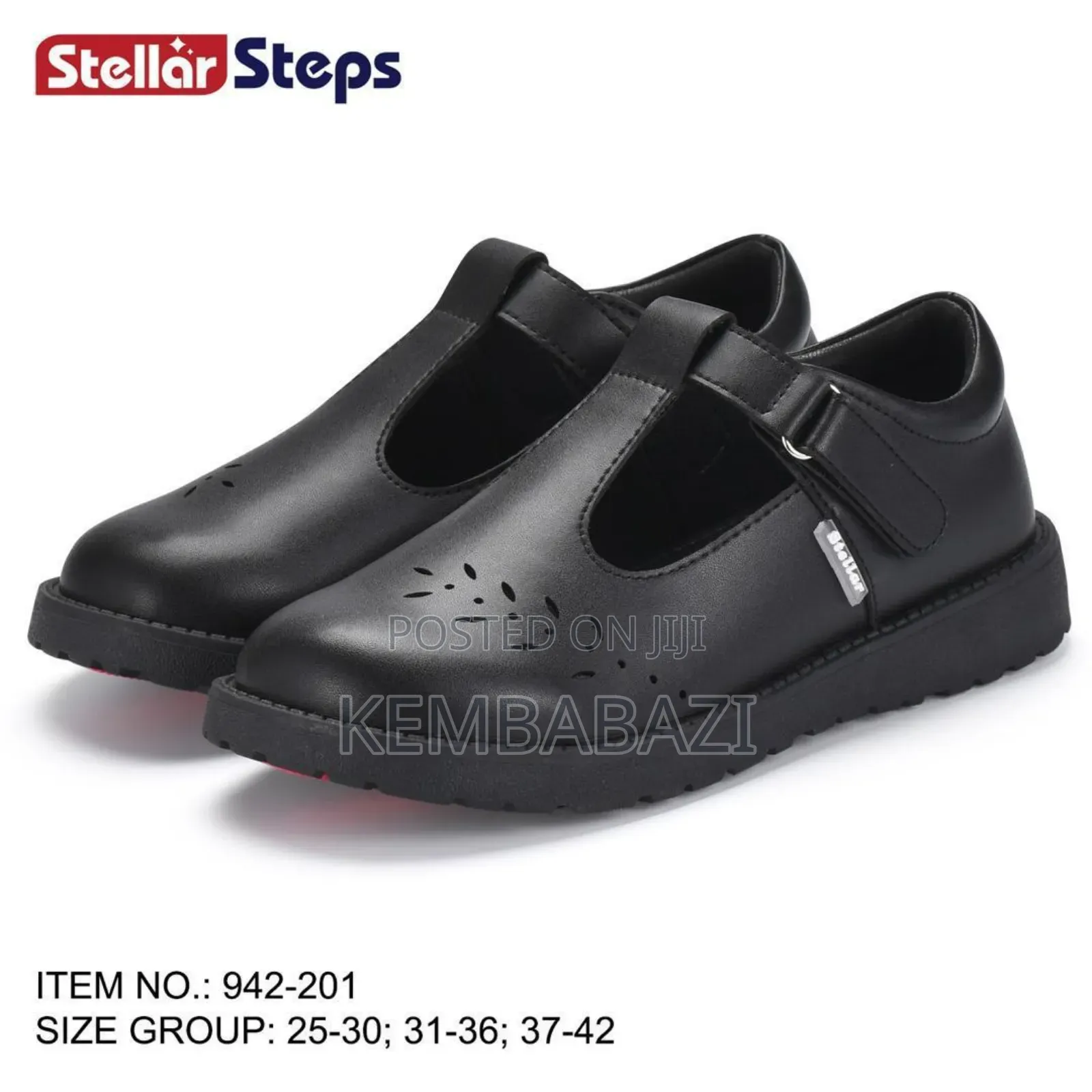 Pair of Stellar Steps Black Patent Leather Mary Jane School Shoes.