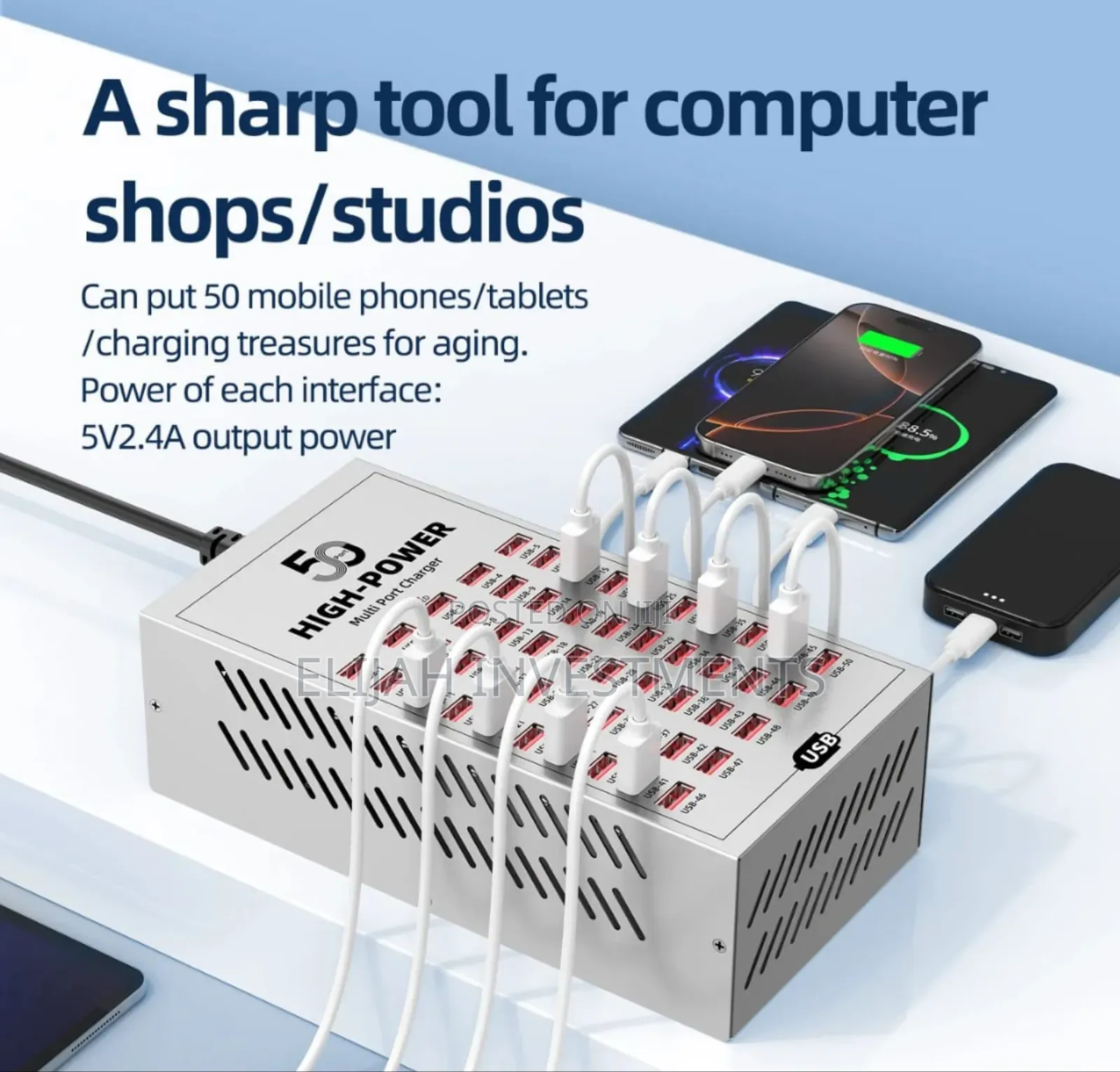 50-Port Usb High-Power Charging Station Designed for Commercial Use