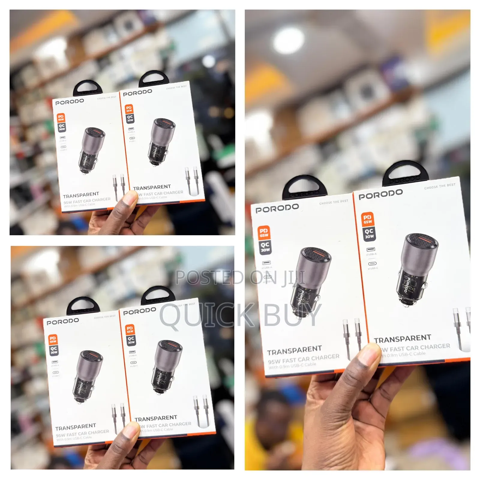 Porodo Transparent 95w Car Charger With 0.9m Usb-C Cable