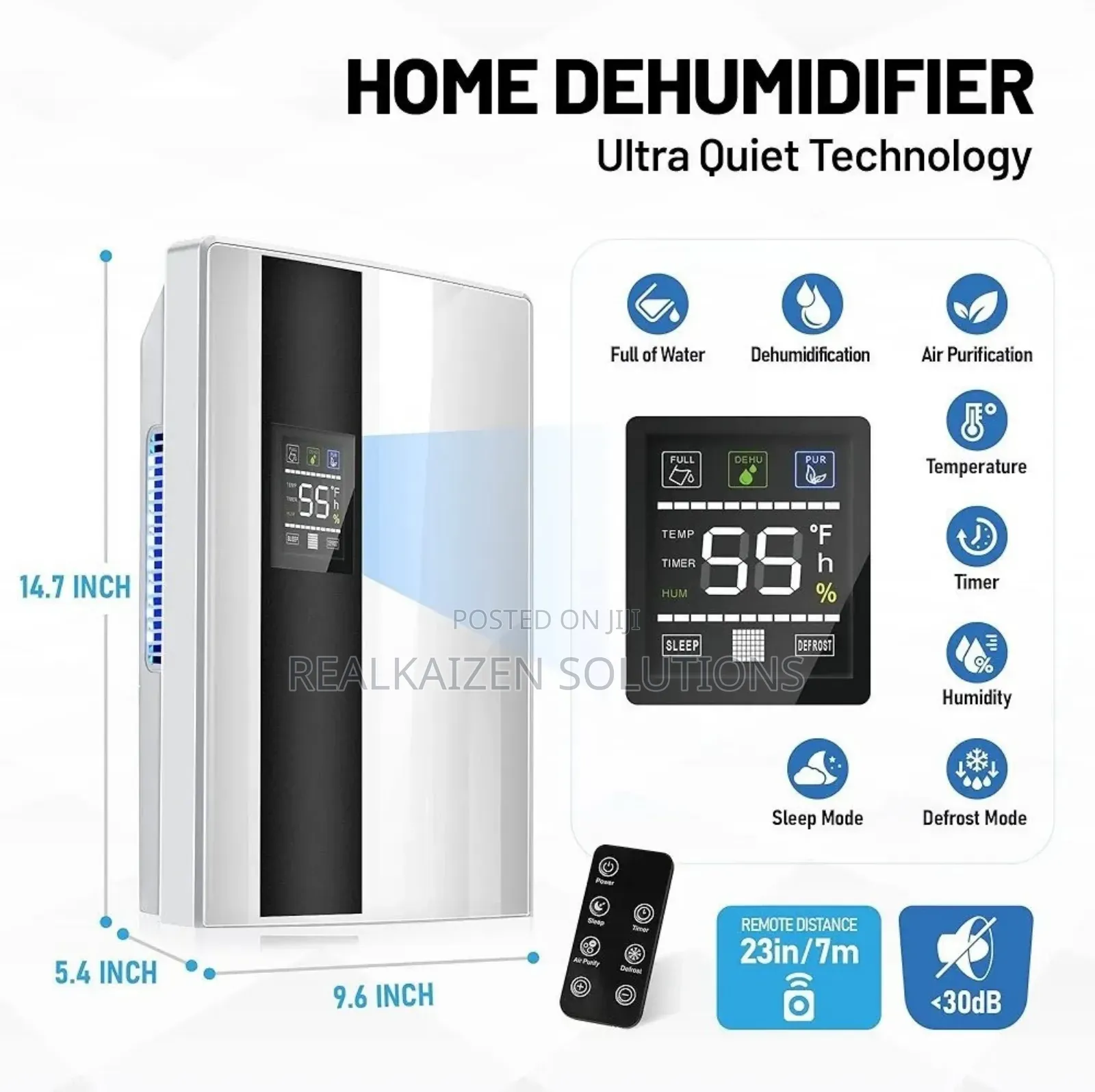 20l/Day Smart Compressor Dehumidifier With Air Purifier 2.2l H2o Tank