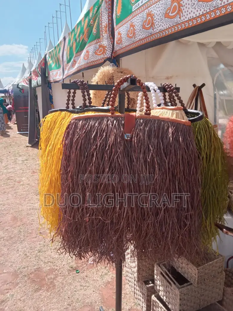 Handwoven Palm Leaves Kikapu Basket With Leather and Raffia Details