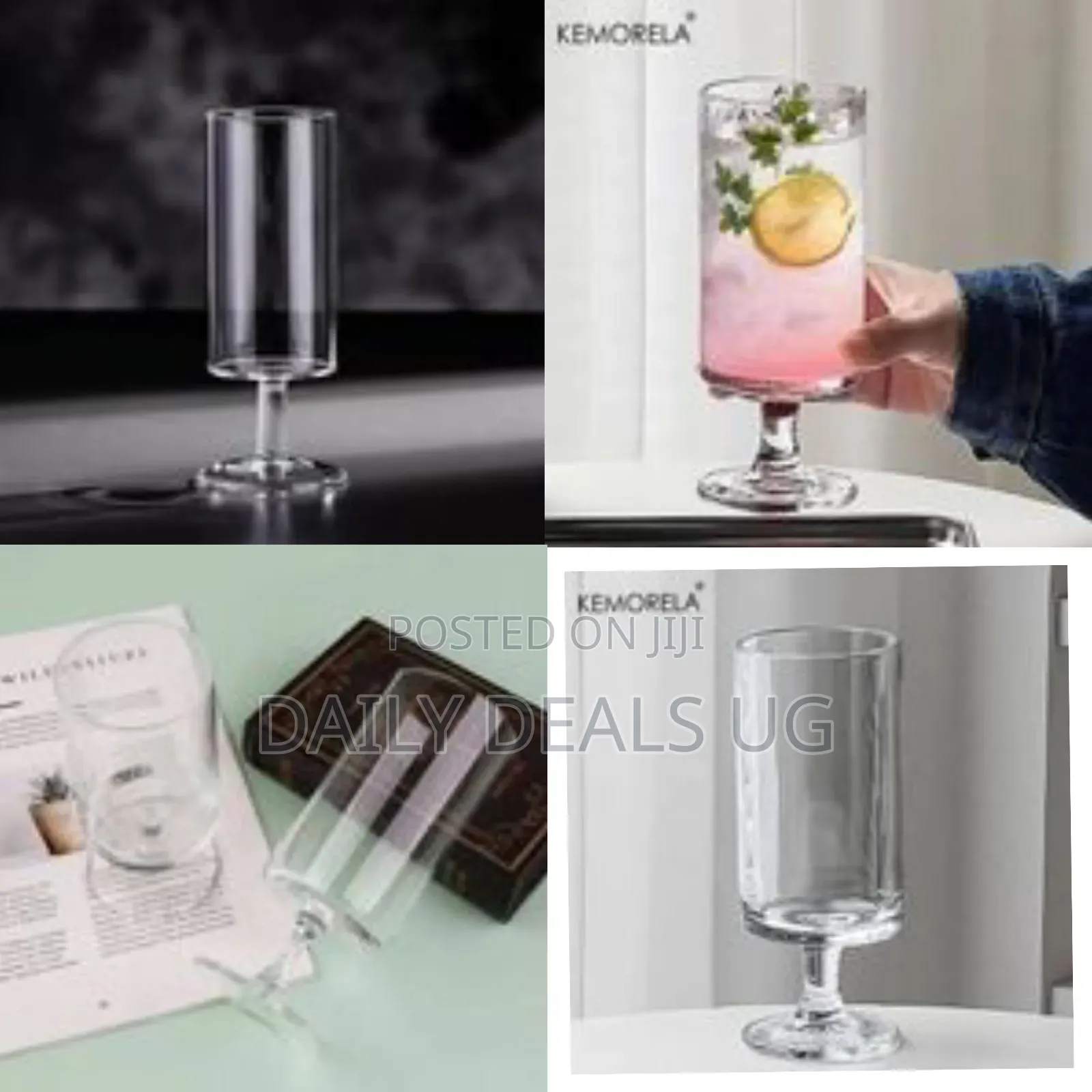 Set of 6 Contemporary Cylindrical Stemmed Glasses - Clear