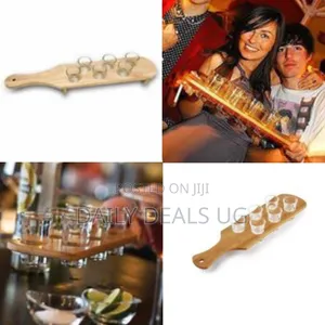 Bamboo Serving Paddle With Six Shot Glasses - Multicolor