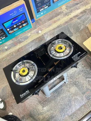 Saachi Double Burner Gas Stove Black Glass. 2years Warranty.