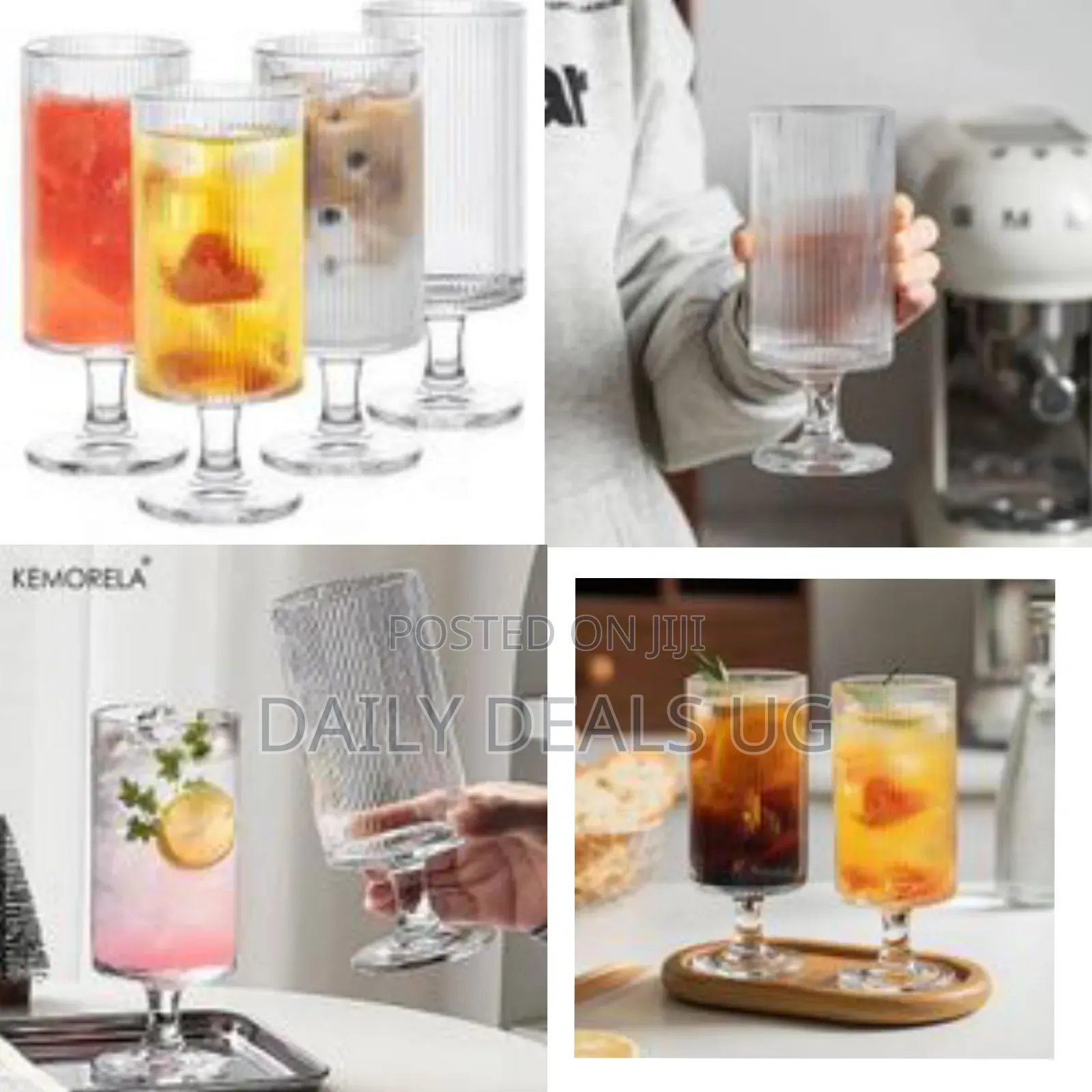 Set of 6 Contemporary Fluted Stem Glasses - Transparent
