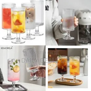 Set of 6 Contemporary Fluted Stem Glasses - Transparent