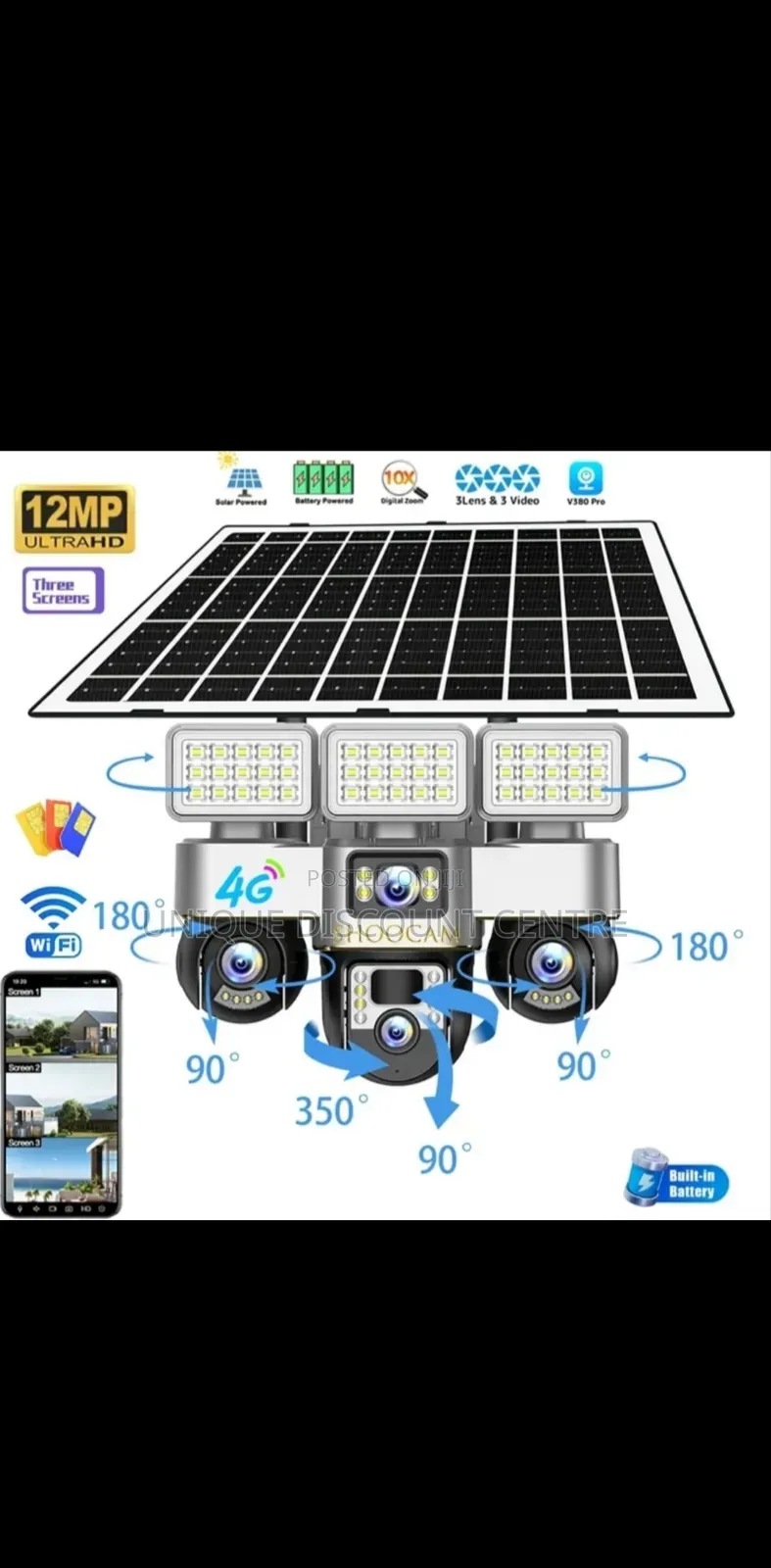 3lens PTZ Solar Camera + 450wlighting Wifi