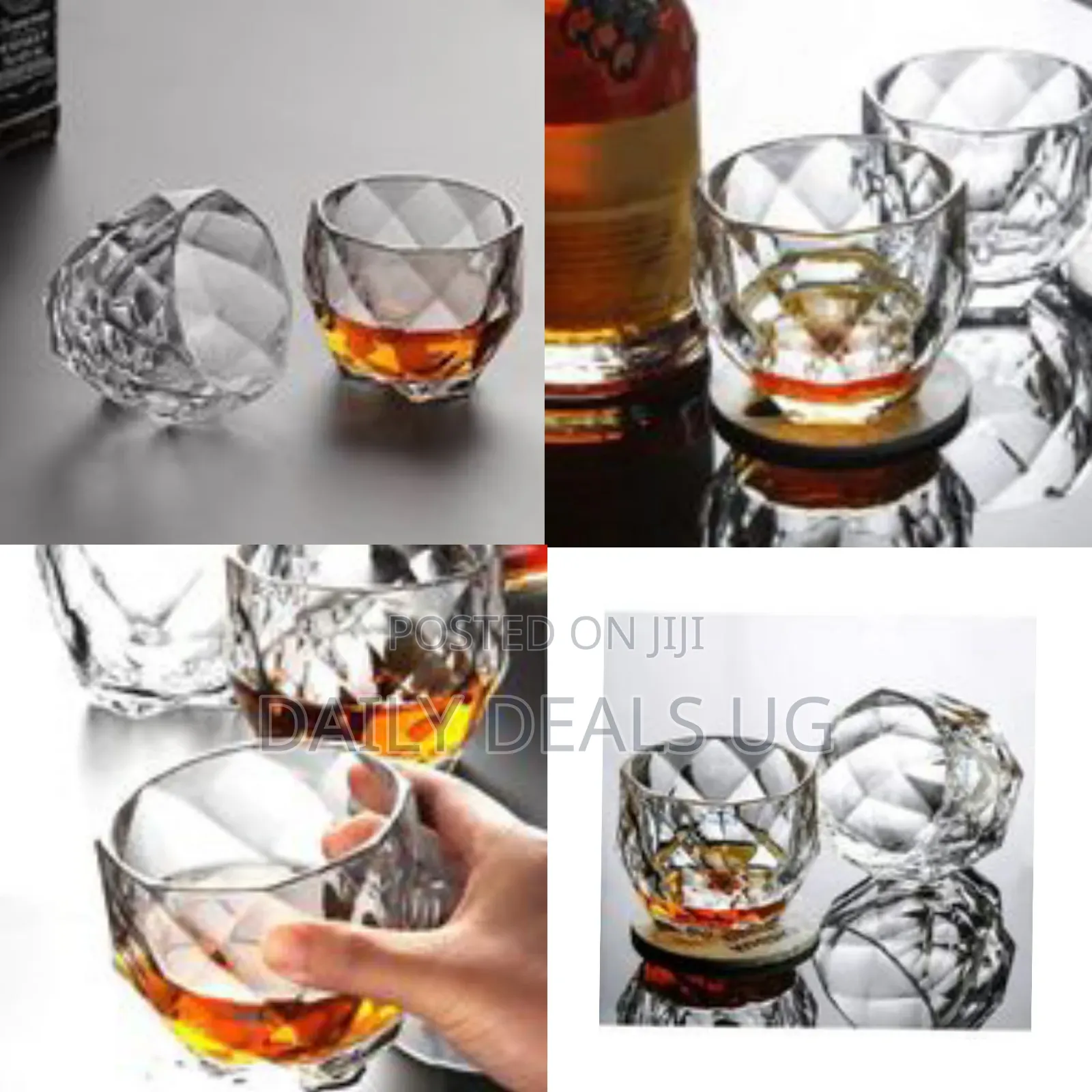 Set of 6 Elegant Faceted Glass Whiskey Tumblers / Drinking Glasses
