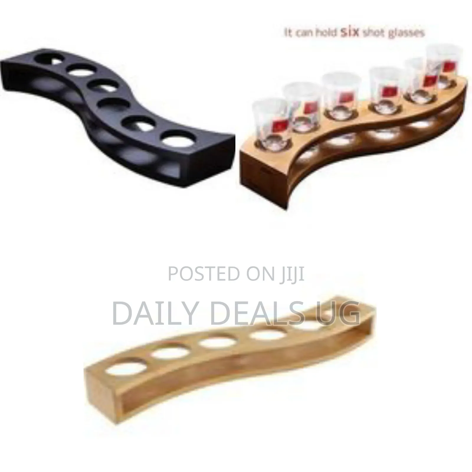 Stylish Wavy Wooden Serving Paddle for Five Glasses - Multicolor