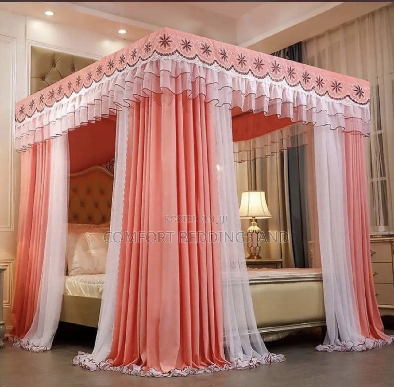 Four Stand Curtain Mosquito Net Pink 5*6, 6*6