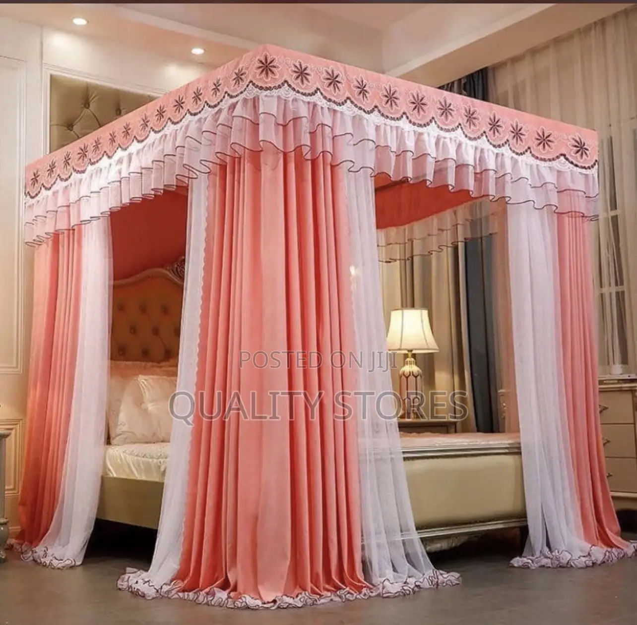 Four Stand Curtain Mosquito Net Pink 5*6, 6*6