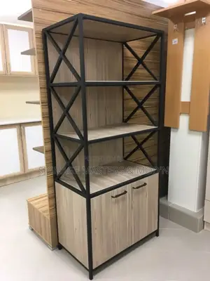 Wood and Metal Framed Shelving Unit