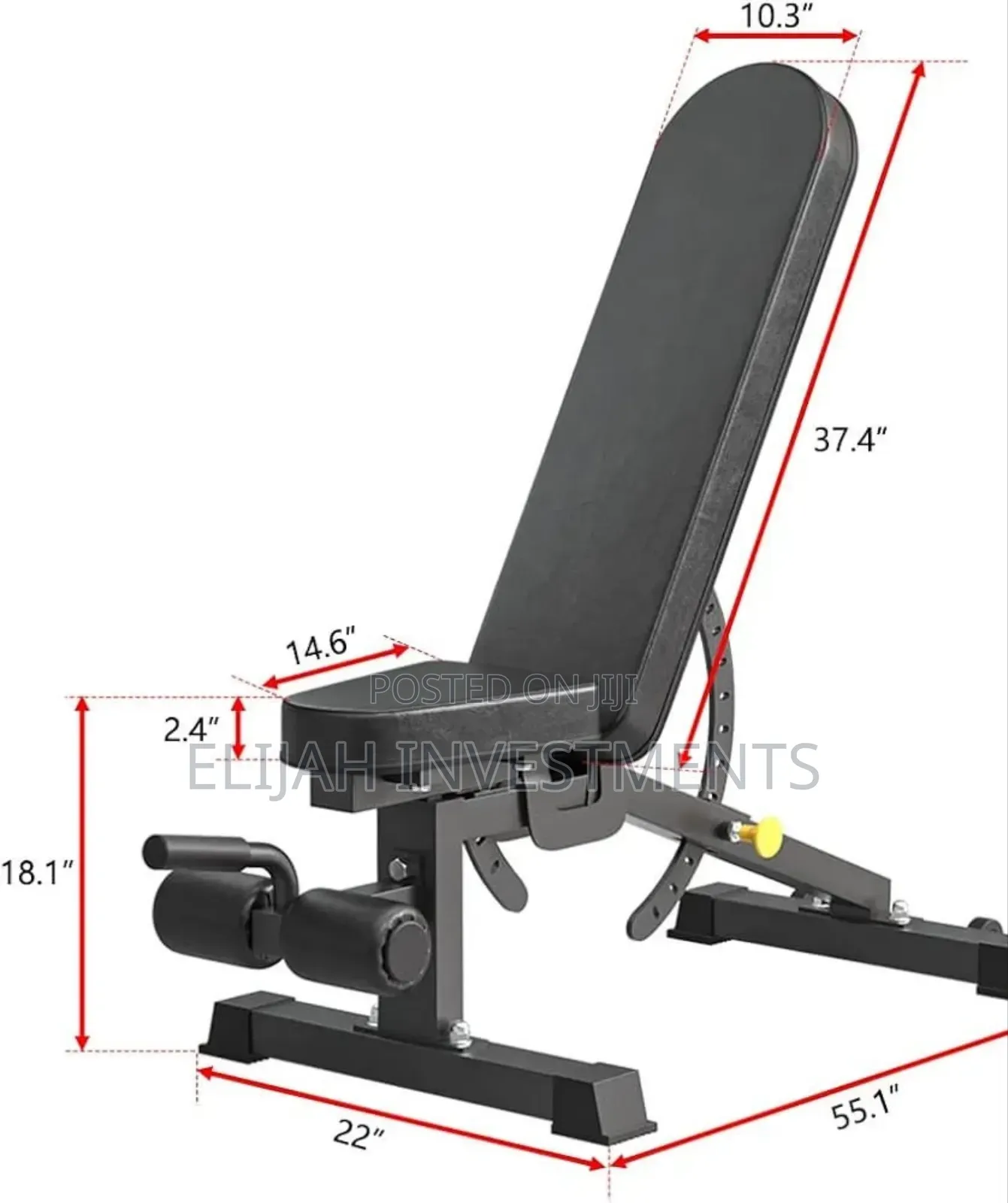 Clover Fitness T14 Pro Adjustable Weight Bench in Black.