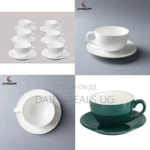 6-Piece Set of Elegant White Ceramic Teacups and Saucers