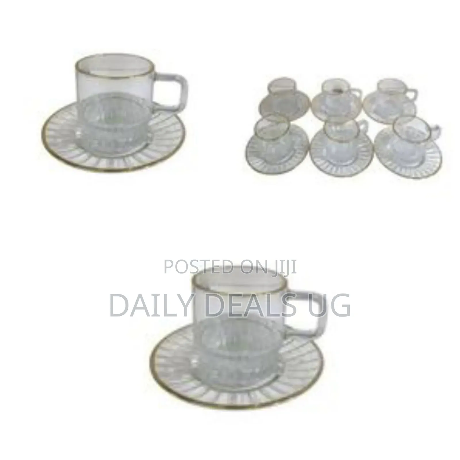 6-Piece Set of Glass Teacups and Saucers - Transparent