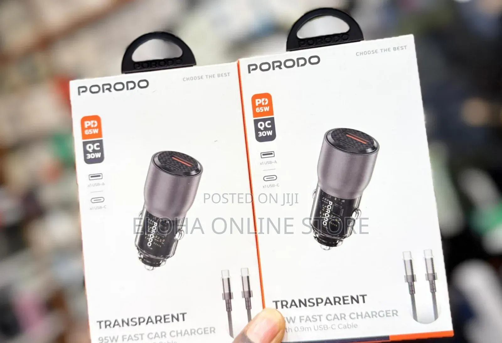 Porodo Transparent 95w Car Charger With 0.9m Usb-C Cable