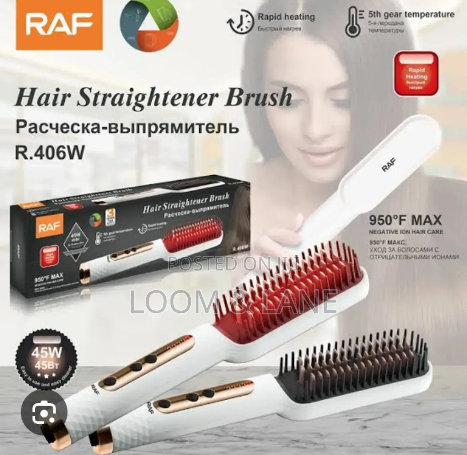 Raf R.406g Natural Hair Straightener Brush