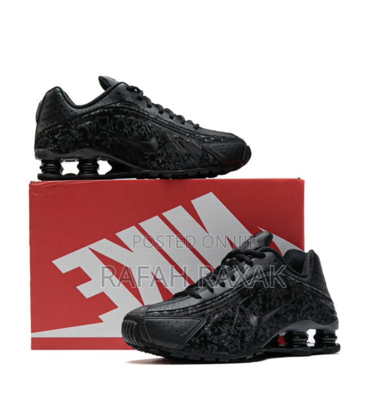 Men’S Triple Black Nike Shox R4 “Dark Floral” Sneakers
