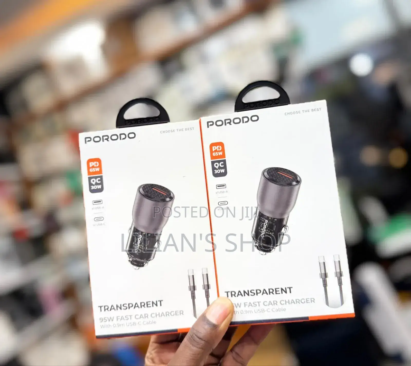 Porodo Transparent 95w Car Charger With 0.9m Usb-C Cable