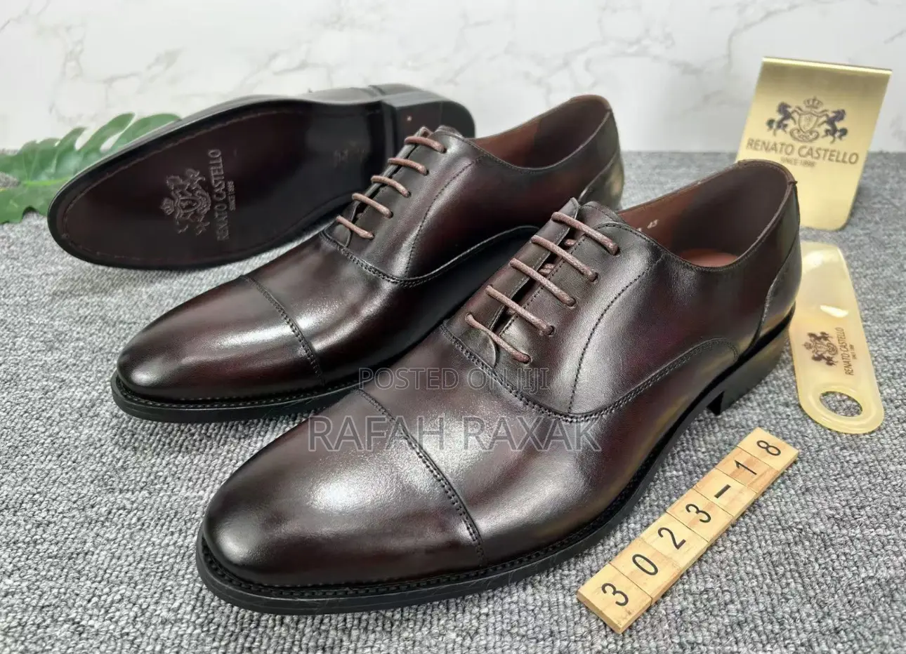 Original Men’S Dark Tan Renato Castello Cap-toe Oxford Leather Shoes
