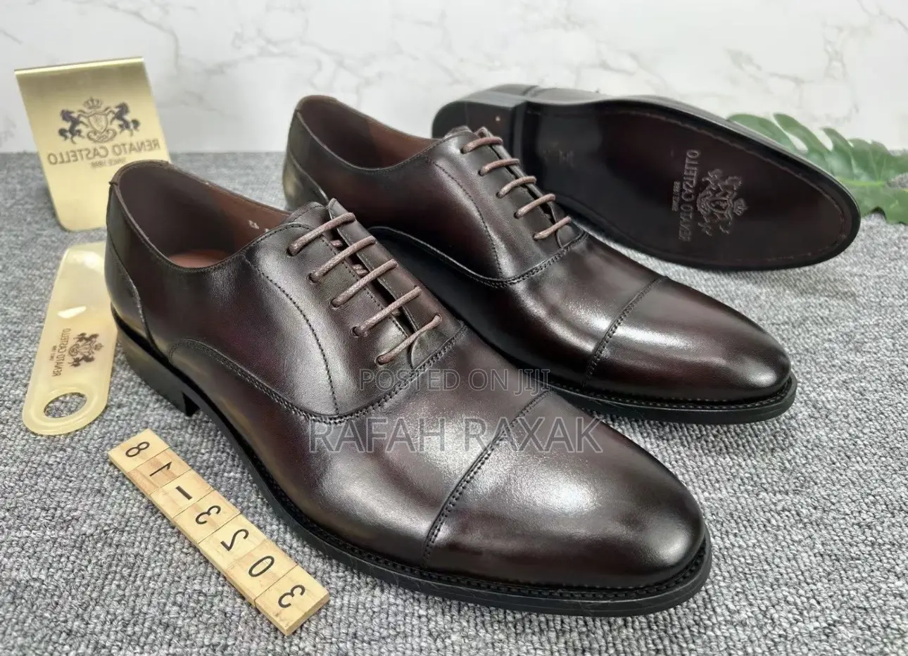 Original Men’S Dark Tan Renato Castello Cap-toe Oxford Leather Shoes