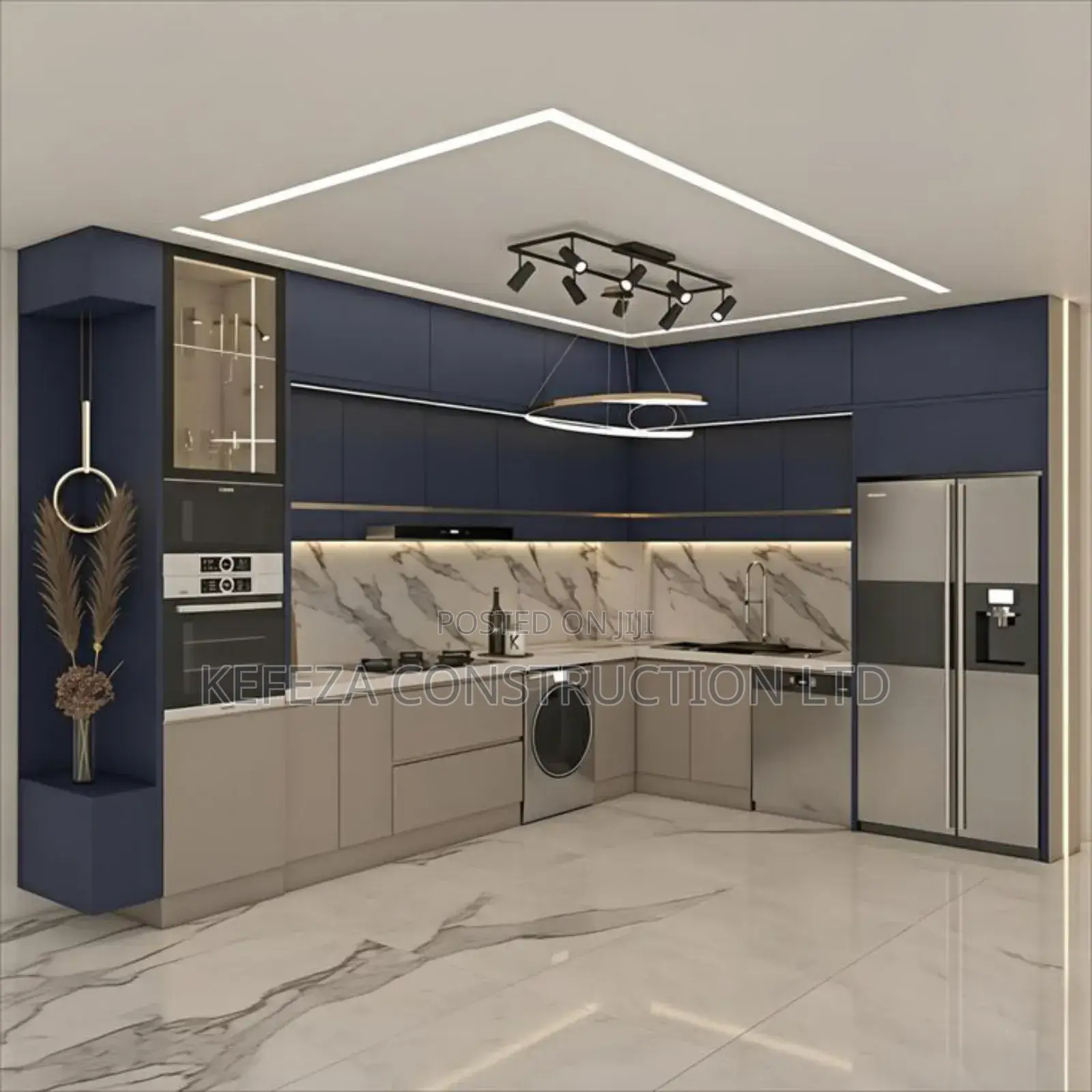 Grey and Lighted Kitchen Cabinets
