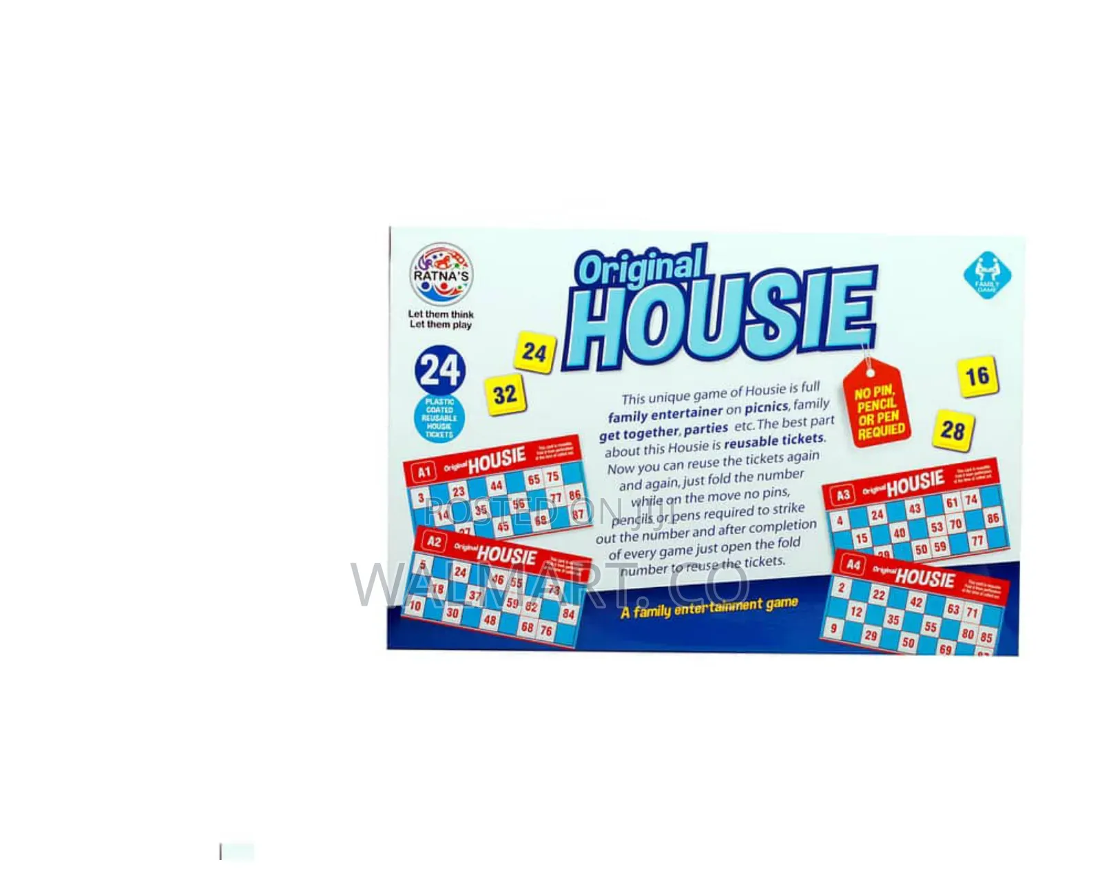 Ratnas Original Housie Family Game With 24 Reusable Cards