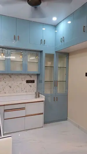 Blue Kitchen Cabinets With Glass