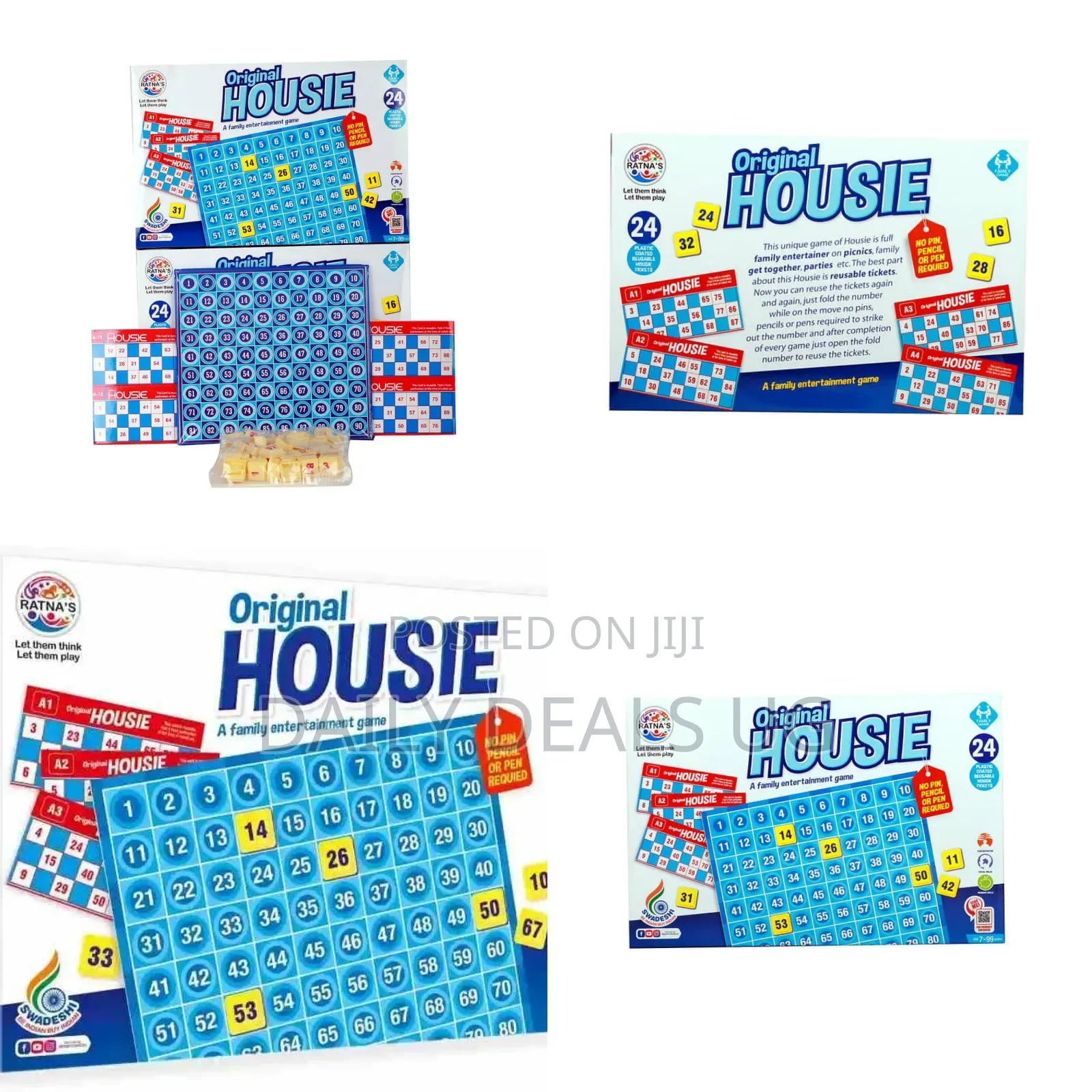 Ratna's Original Housie - Family Game With 24 Reusable Cards
