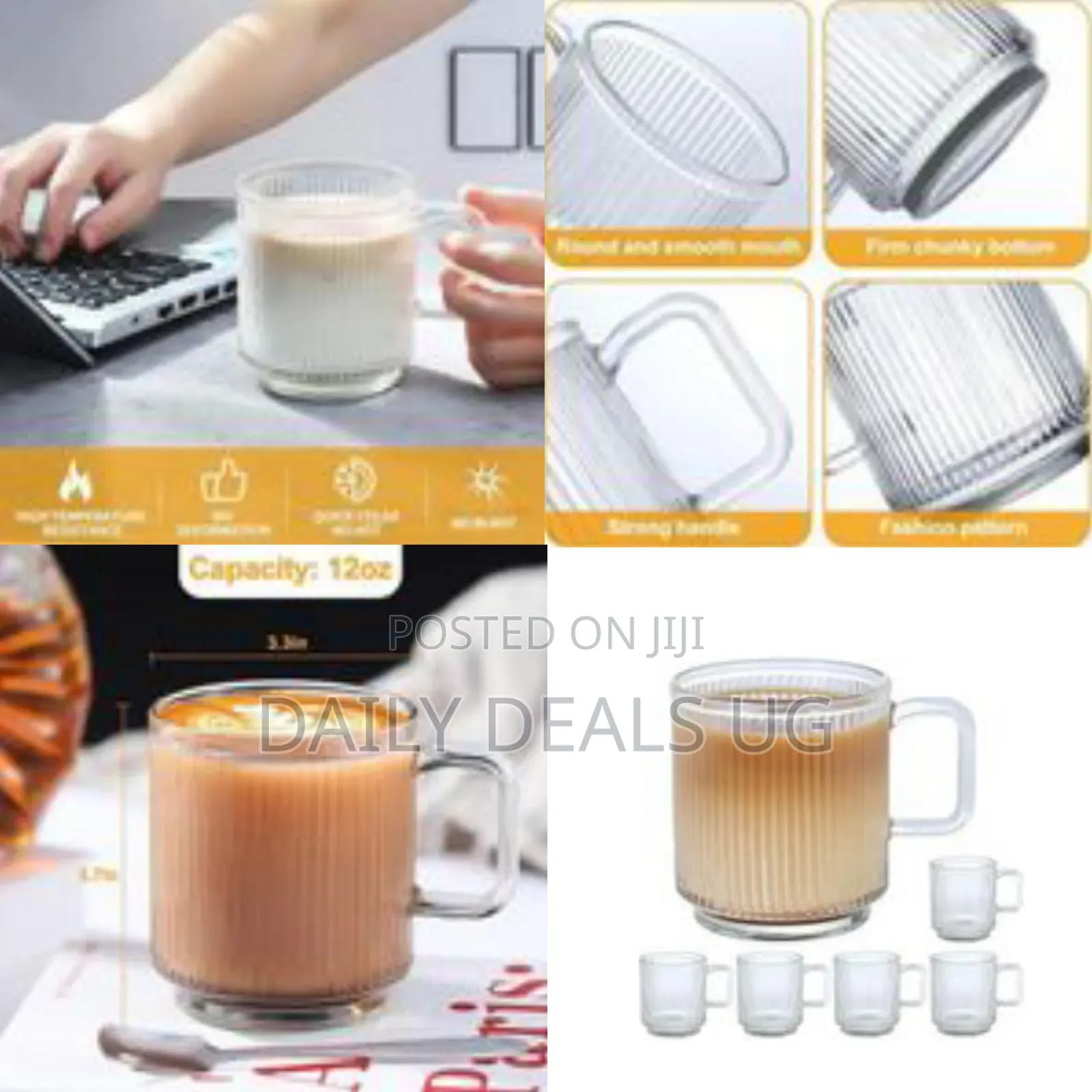 Set of 6 Glass Coffee Mugs
