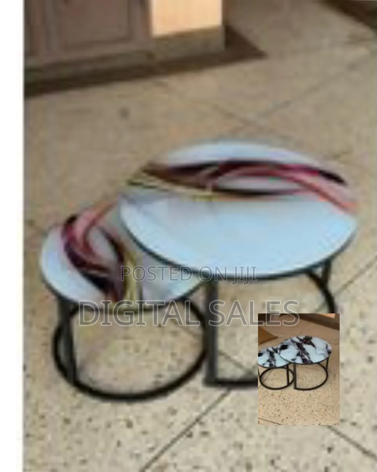 2-in-1 Modern Nesting Round Side Tables With Faux Marble Glass Top
