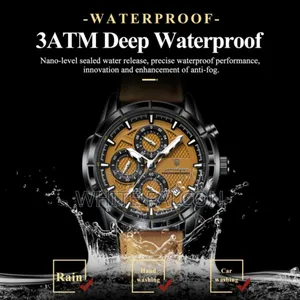 Poedagar 692 Chronograph Leather Watch, Waterproof