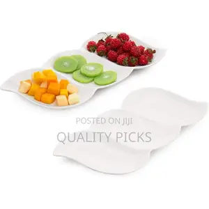 Set of 2 Chip and Dip Serving Set Ceramic Relish Trays