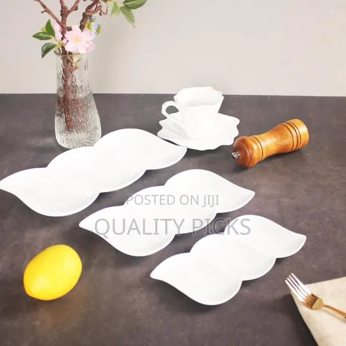 Set of 2 Chip and Dip Serving Set Ceramic Relish Trays