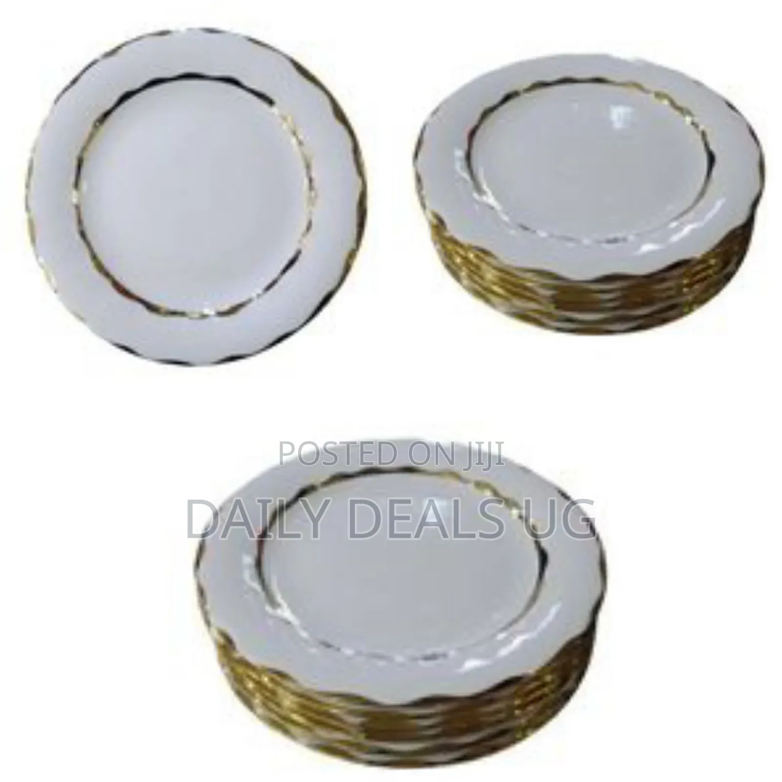 6 Piece Set of Elegant Ceramic Plates With a Gold Rim