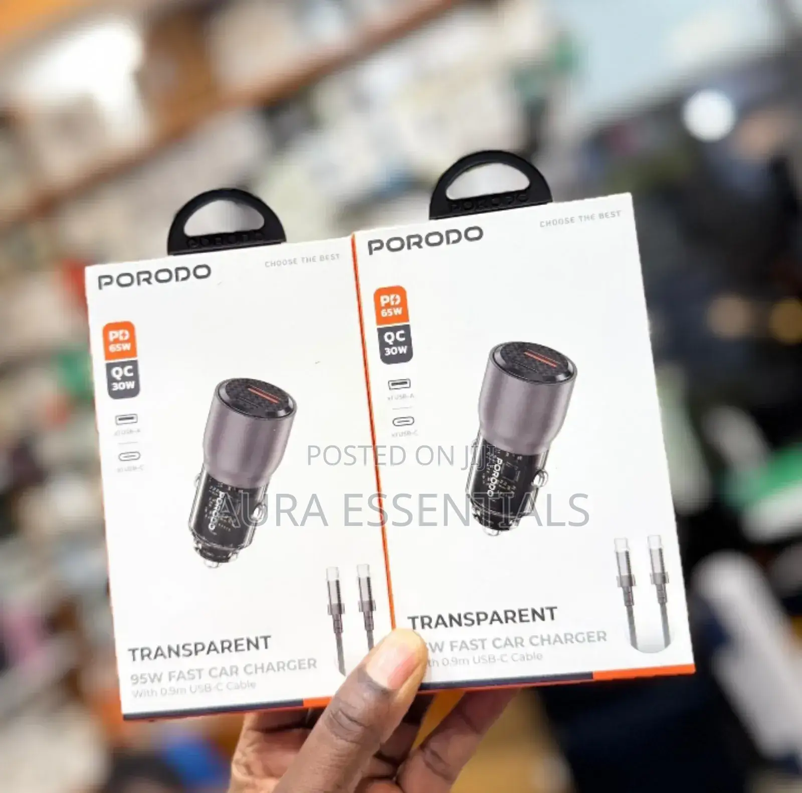 Porodo Transparent 95w Car Charger With 0.9m Usb-C Cable
