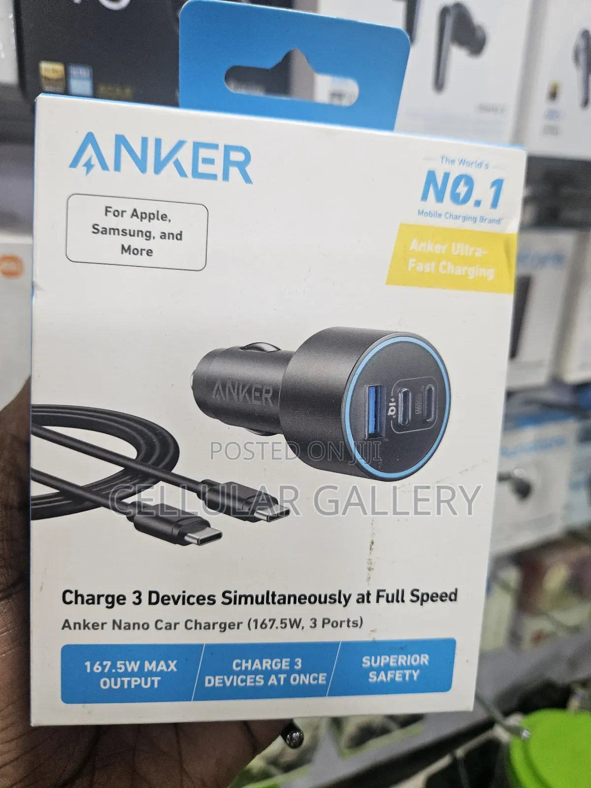 Anker Nano Car Charger (167.5w, 3 Ports) for Laptops and Phones