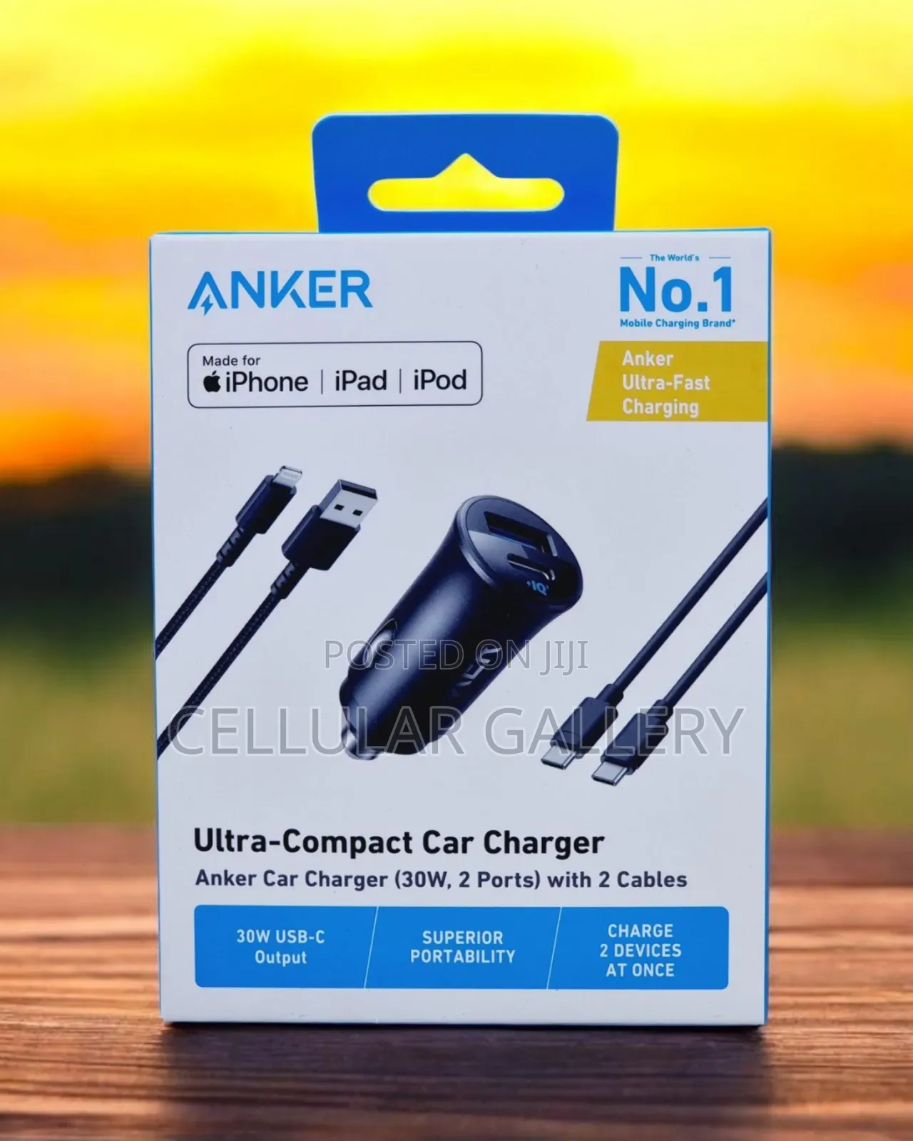 Anker Car Charger (30, 2 Ports) With 2 Cables