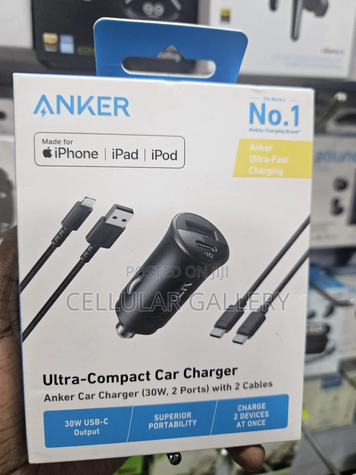 Anker Car Charger (30, 2 Ports) With 2 Cables